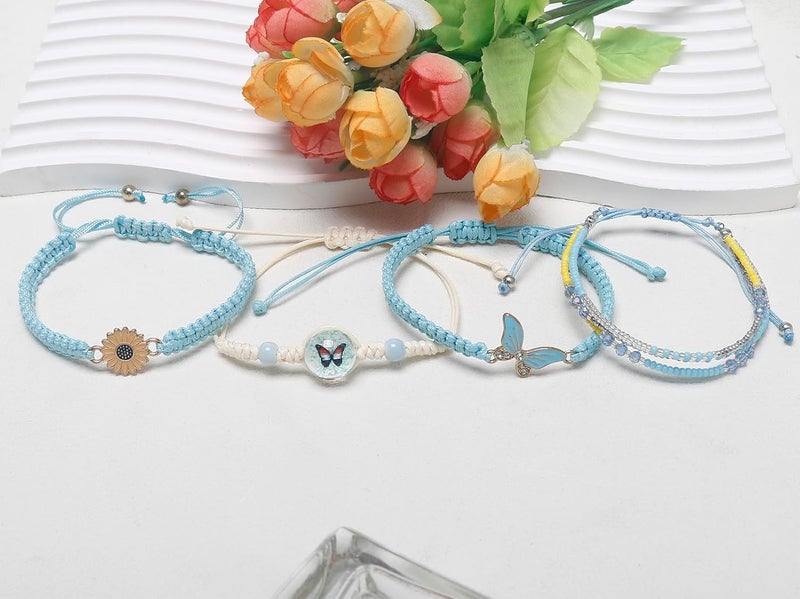 DS 4 قطع أساور خرز مزخرفة للفتيات المراهقات، لطيفة ورقيقة، كرتونية، فراشة، ديزي، أزهار أبدية، مجموعة أساور خرز للنساء والفتيات، سوار قابل للتعديل والتمدد، هدية عيد ميلاد للأصدقاء - Image 4